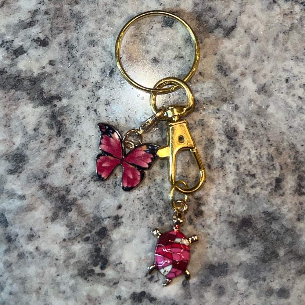 BRAND NEW Dark Pink & Purple Turtle & Butterfly Keychain